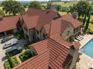 Stone coated metal roofing shown on a building roof