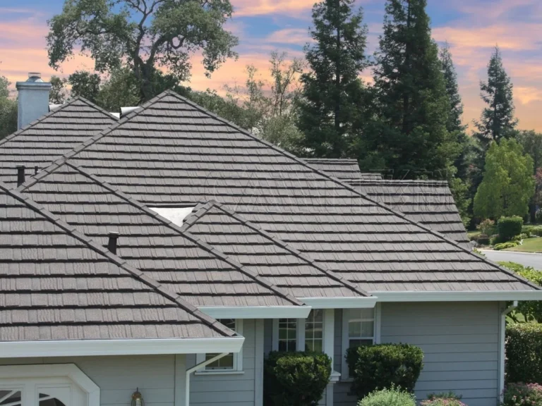 Stone coated metal roofing shown on a building roof
