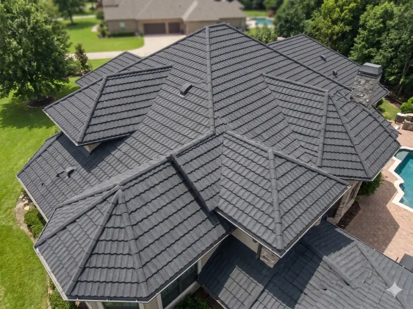 Stone coated metal roofing shown on a building roof