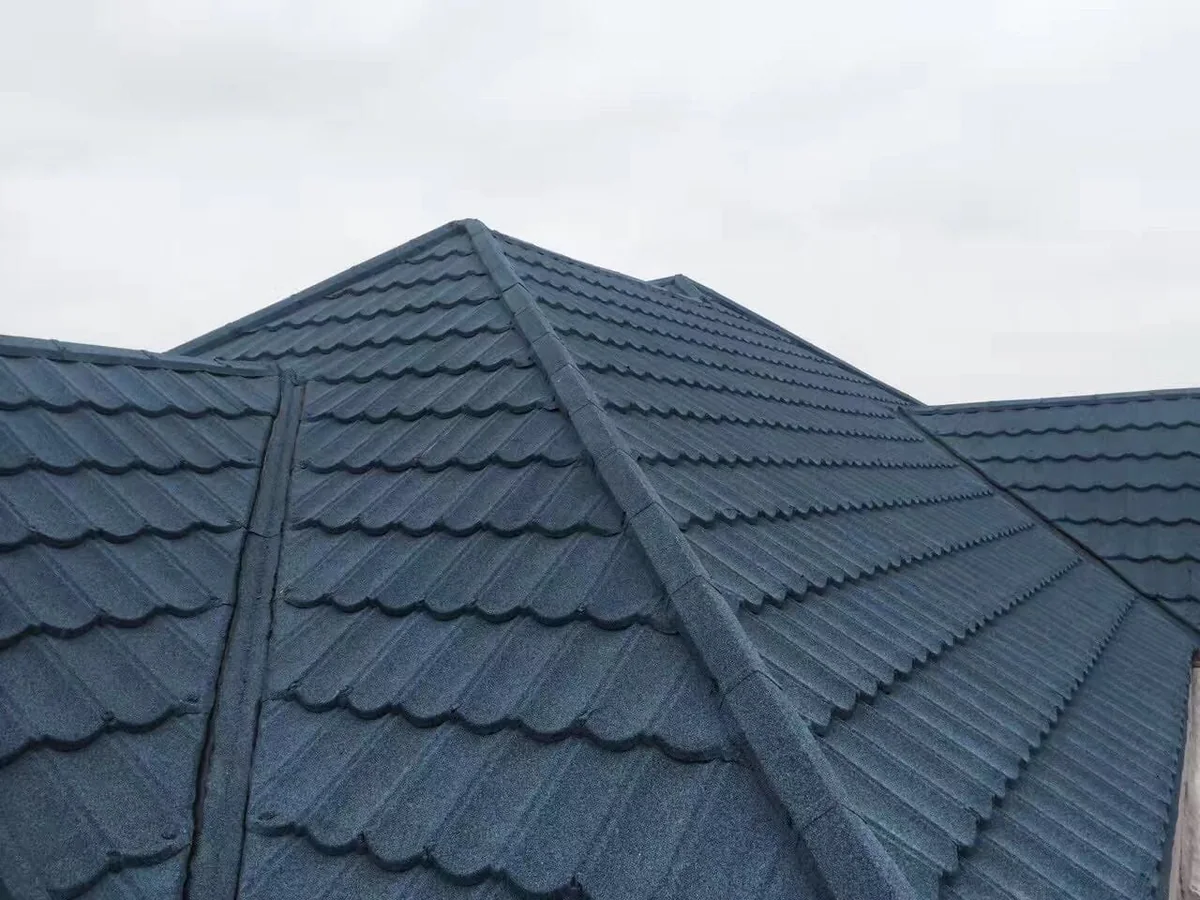 Stone coated metal roof tiles shown in a roof surface detail