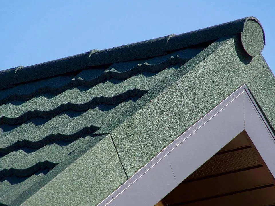 Stone coated metal roof tiles shown in a roof surface detail